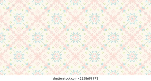 Vector nordic ornament. winter scandinavian seamless pattern, border design for fashion fabric, knit, textile, cross embroidery. Norwegian background with red and blue colors