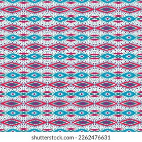 Vector nordic ornament. winter scandinavian seamless pattern, border design for fashion fabric, knit, textile, cross embroidery. Norwegian background with red and blue colors
