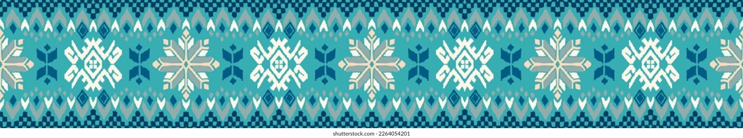 Vector nordic ornament. winter scandinavian seamless pattern, border design for fashion fabric, knit, textile, cross embroidery. Norwegian background with red and blue colors