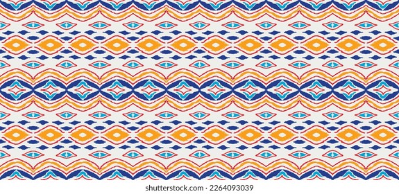 Vector nordic ornament. winter scandinavian seamless pattern, border design for fashion fabric, knit, textile, cross embroidery. Norwegian background with red and blue colors