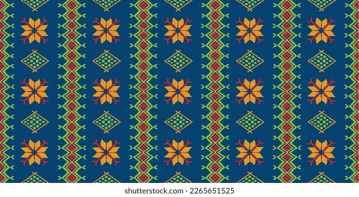 Vector nordic ornament. winter scandinavian seamless pattern, border design for fashion fabric, knit, textile, cross embroidery. Norwegian background with red and blue colors