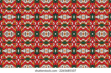 Vector nordic ornament. winter scandinavian seamless pattern, border design for fashion fabric, knit, textile, cross embroidery. Norwegian background with red and blue colors