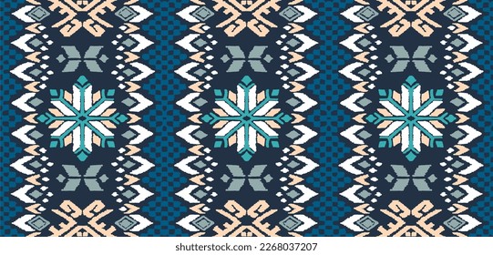 Vector nordic ornament. winter scandinavian seamless pattern, border design for fashion fabric, knit, textile, cross embroidery. Norwegian background with red and blue colors