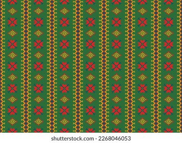 Vector nordic ornament. winter scandinavian seamless pattern, border design for fashion fabric, knit, textile, cross embroidery. Norwegian background with red and blue colors