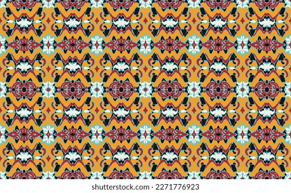 Vector nordic ornament. winter scandinavian seamless pattern, border design for fashion fabric, knit, textile, cross embroidery. Norwegian background with red and blue colors