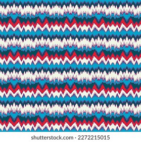 Vector nordic ornament. winter scandinavian seamless pattern, border design for fashion fabric, knit, textile, cross embroidery. Norwegian background with red and blue colors