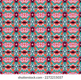 Vector nordic ornament. winter scandinavian seamless pattern, border design for fashion fabric, knit, textile, cross embroidery. Norwegian background with red and blue colors
