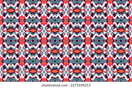 Vector nordic ornament. winter scandinavian seamless pattern, border design for fashion fabric, knit, textile, cross embroidery. Norwegian background with red and blue colors