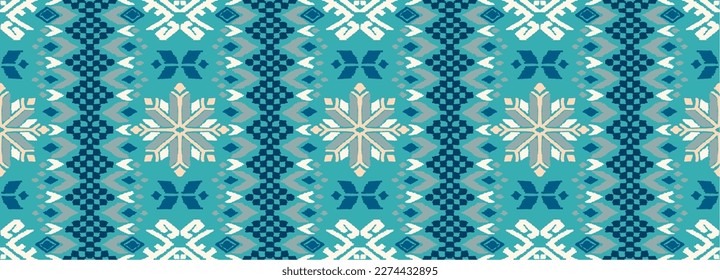 Vector nordic ornament. winter scandinavian seamless pattern, border design for fashion fabric, knit, textile, cross embroidery. Norwegian background with red and blue colors
