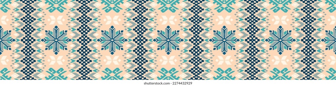 Vector nordic ornament. winter scandinavian seamless pattern, border design for fashion fabric, knit, textile, cross embroidery. Norwegian background with red and blue colors