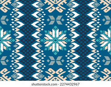 Vector nordic ornament. winter scandinavian seamless pattern, border design for fashion fabric, knit, textile, cross embroidery. Norwegian background with red and blue colors