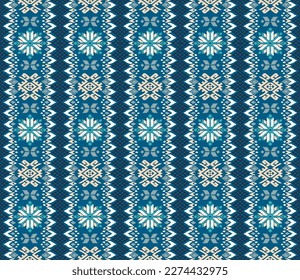Vector nordic ornament. winter scandinavian seamless pattern, border design for fashion fabric, knit, textile, cross embroidery. Norwegian background with red and blue colors
