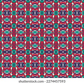 Vector nordic ornament. winter scandinavian seamless pattern, border design for fashion fabric, knit, textile, cross embroidery. Norwegian background with red and blue colors