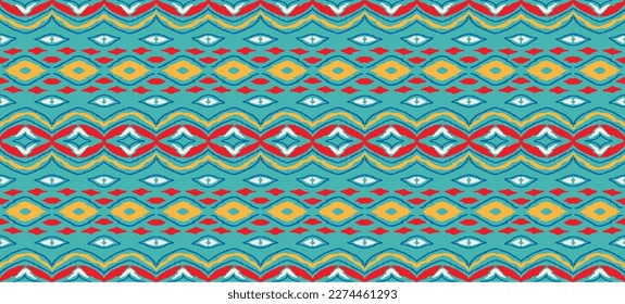 Vector nordic ornament. winter scandinavian seamless pattern, border design for fashion fabric, knit, textile, cross embroidery. Norwegian background with red and blue colors