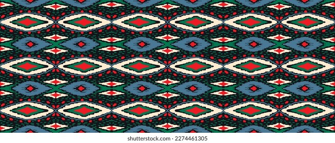 Vector nordic ornament. winter scandinavian seamless pattern, border design for fashion fabric, knit, textile, cross embroidery. Norwegian background with red and blue colors