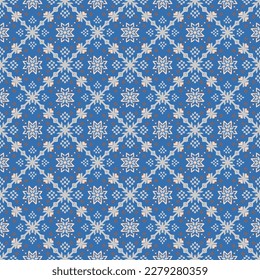 Vector nordic ornament. winter scandinavian seamless pattern, border design for fashion fabric, knit, textile, cross embroidery. Norwegian background with red and blue colors