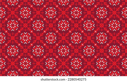 Vector nordic ornament. winter scandinavian seamless pattern, border design for fashion fabric, knit, textile, cross embroidery. Norwegian background with red and blue colors