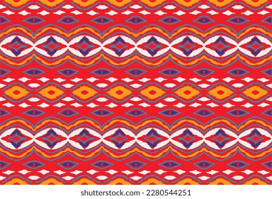 Vector nordic ornament. winter scandinavian seamless pattern, border design for fashion fabric, knit, textile, cross embroidery. Norwegian background with red and blue colors