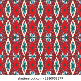 Vector nordic ornament. winter scandinavian seamless pattern, border design for fashion fabric, knit, textile, cross embroidery. Norwegian background with red and blue colors