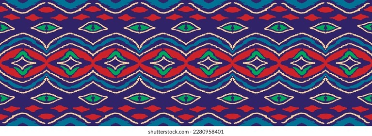 Vector nordic ornament. winter scandinavian seamless pattern, border design for fashion fabric, knit, textile, cross embroidery. Norwegian background with red and blue colors