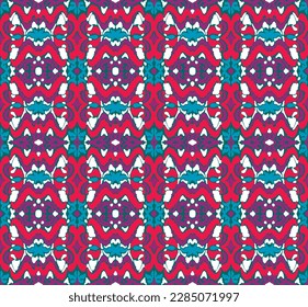 Vector nordic ornament. winter scandinavian seamless pattern, border design for fashion fabric, knit, textile, cross embroidery. Norwegian background with red and blue colors