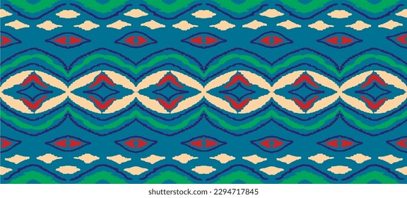 Vector nordic ornament. winter scandinavian seamless pattern, border design for fashion fabric, knit, textile, cross embroidery. Norwegian background with red and blue colors