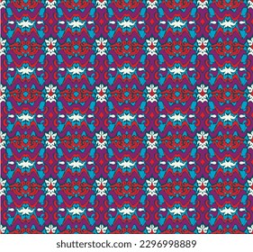 Vector nordic ornament. winter scandinavian seamless pattern, border design for fashion fabric, knit, textile, cross embroidery. Norwegian background with red and blue colors