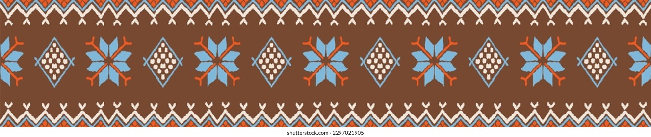 Vector nordic ornament. winter scandinavian seamless pattern, border design for fashion fabric, knit, textile, cross embroidery. Norwegian background with red and blue colors