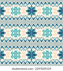 Vector nordic ornament. winter scandinavian seamless pattern, border design for fashion fabric, knit, textile, cross embroidery. Norwegian background with red and blue colors