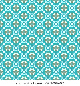 Ornamento vectorial nórdico. patrón inmaculado de invierno, diseño de borde para tela de moda, de punto, textil, bordado cruzado. Fondo noruego con colores rojo y azul