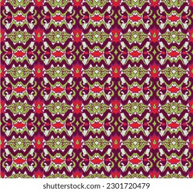 Vector nordic ornament. winter scandinavian seamless pattern, border design for fashion fabric, knit, textile, cross embroidery. Norwegian background with red and blue colors