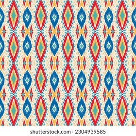 Vector nordic ornament. winter scandinavian seamless pattern, border design for fashion fabric, knit, textile, cross embroidery. Norwegian background with red and blue colors