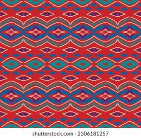 Vector nordic ornament. winter scandinavian seamless pattern, border design for fashion fabric, knit, textile, cross embroidery. Norwegian background with red and blue colors