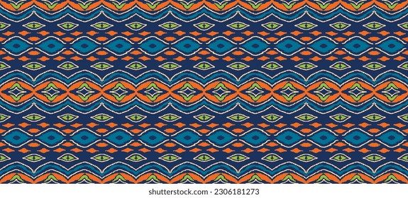 Vector nordic ornament. winter scandinavian seamless pattern, border design for fashion fabric, knit, textile, cross embroidery. Norwegian background with red and blue colors