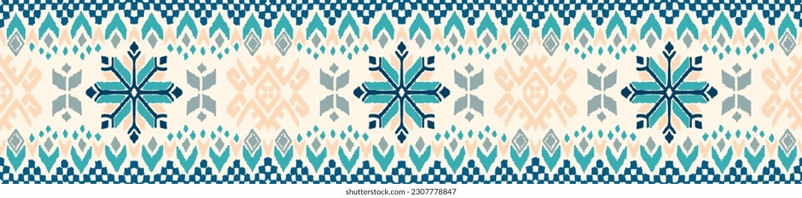 Vector nordic ornament. winter scandinavian seamless pattern, border design for fashion fabric, knit, textile, cross embroidery. Norwegian background with red and blue colors