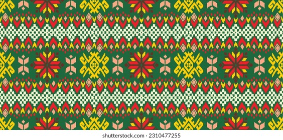Vector nordic ornament. winter scandinavian seamless pattern, border design for fashion fabric, knit, textile, cross embroidery. Norwegian background with red and blue colors