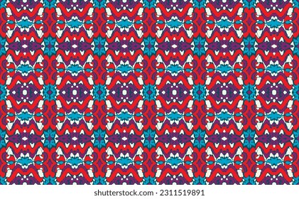 Vector nordic ornament. winter scandinavian seamless pattern, border design for fashion fabric, knit, textile, cross embroidery. Norwegian background with red and blue colors