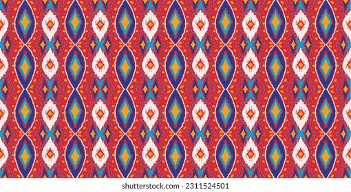 Vector nordic ornament. winter scandinavian seamless pattern, border design for fashion fabric, knit, textile, cross embroidery. Norwegian background with red and blue colors