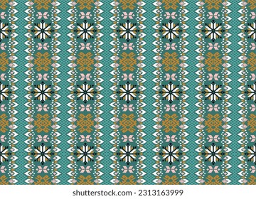 Vector nordic ornament. winter scandinavian seamless pattern, border design for fashion fabric, knit, textile, cross embroidery. Norwegian background with red and blue colors