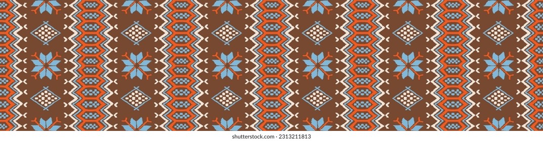 Vector nordic ornament. winter scandinavian seamless pattern, border design for fashion fabric, knit, textile, cross embroidery. Norwegian background with red and blue colors
