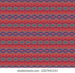 Vector nordic ornament. winter scandinavian seamless pattern, border design for fashion fabric, knit, textile, cross embroidery. Norwegian background with red and blue colors