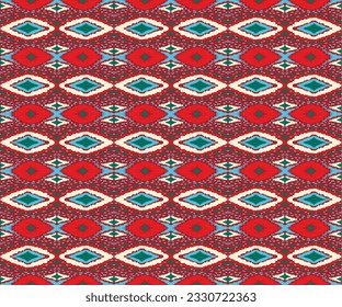 Vector nordic ornament. winter scandinavian seamless pattern, border design for fashion fabric, knit, textile, cross embroidery. Norwegian background with red and blue colors
