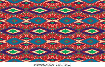 Vector nordic ornament. winter scandinavian seamless pattern, border design for fashion fabric, knit, textile, cross embroidery. Norwegian background with red and blue colors