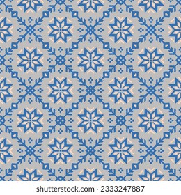 Vector nordic ornament. winter scandinavian seamless pattern, border design for fashion fabric, knit, textile, cross embroidery. Norwegian background with red and blue colors