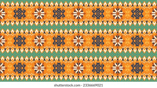 Vector nordic ornament. winter scandinavian seamless pattern, border design for fashion fabric, knit, textile, cross embroidery. Norwegian background with red and blue colors