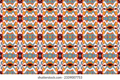 Vector nordic ornament. winter scandinavian seamless pattern, border design for fashion fabric, knit, textile, cross embroidery. Norwegian background with red and blue colors