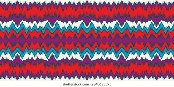 Vector nordic ornament. winter scandinavian seamless pattern, border design for fashion fabric, knit, textile, cross embroidery. Norwegian background with red and blue colors