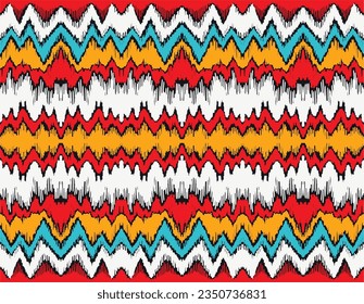 Vector nordic ornament. winter scandinavian seamless pattern, border design for fashion fabric, knit, textile, cross embroidery. Norwegian background with red and blue colors