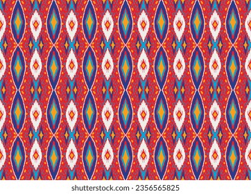 Vector nordic ornament. winter scandinavian seamless pattern, border design for fashion fabric, knit, textile, cross embroidery. Norwegian background with red and blue colors