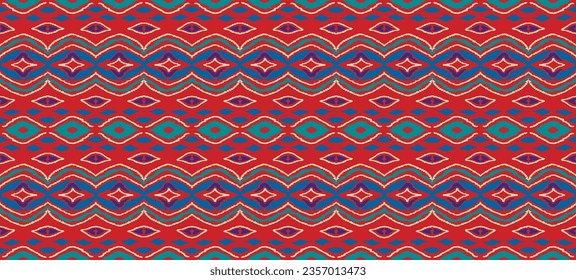 Vector nordic ornament. winter scandinavian seamless pattern, border design for fashion fabric, knit, textile, cross embroidery. Norwegian background with red and blue colors